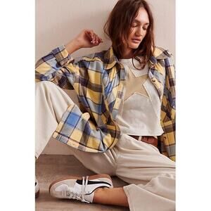 FREE PEOPLE We The Free Layla Plaid Button Down Shirt $128 SMALL Blue